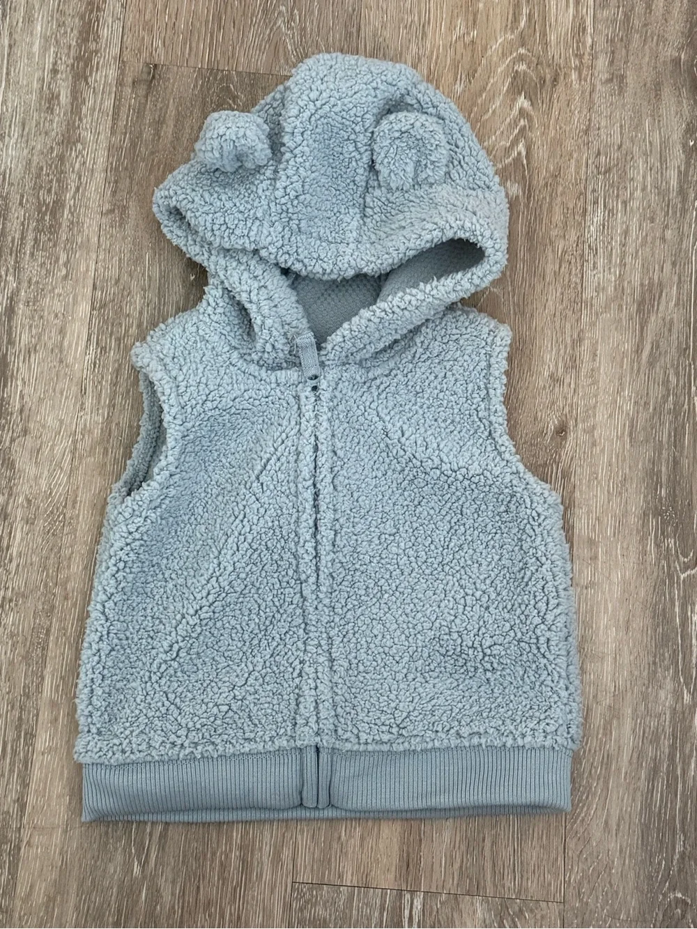 Carters Baby Boy Teddy Fleece Hooded Vest 3D Ears Blue Gray Full Zip 9M